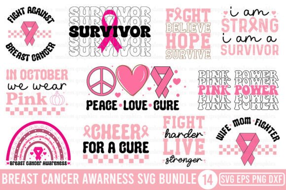 Retro Breast Cancer Awareness SVG Bundle for Graphics and Crafts